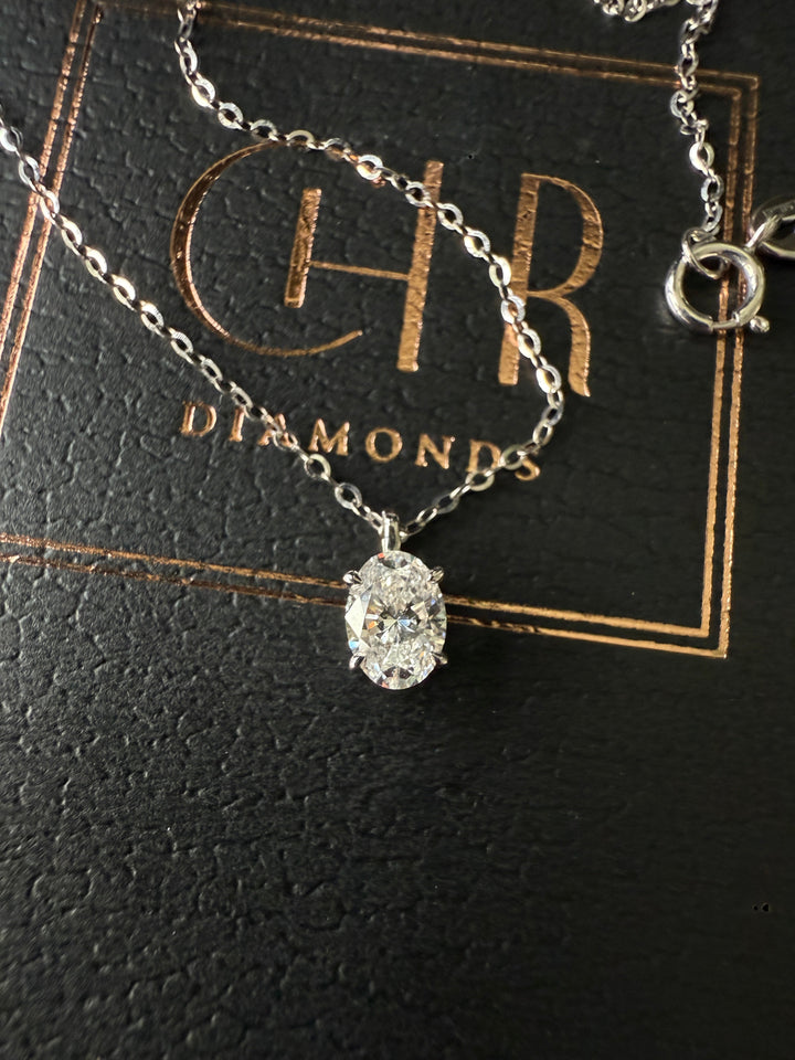 Diamant Halskæde Oval Cut 18 K Hvidguld