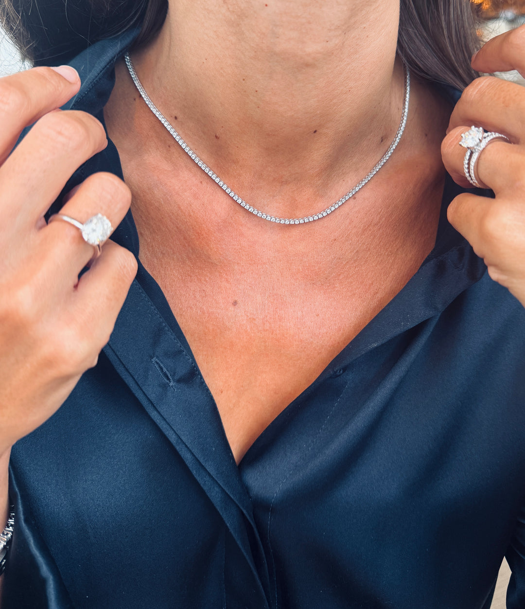 Diamant Tennis Halskæde 2 mm 14 K Hvidguld