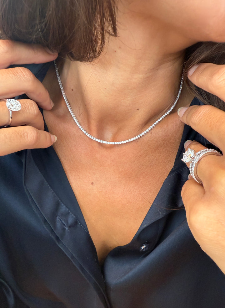 Diamant Tennis Halskæde 2 mm 14 K Hvidguld