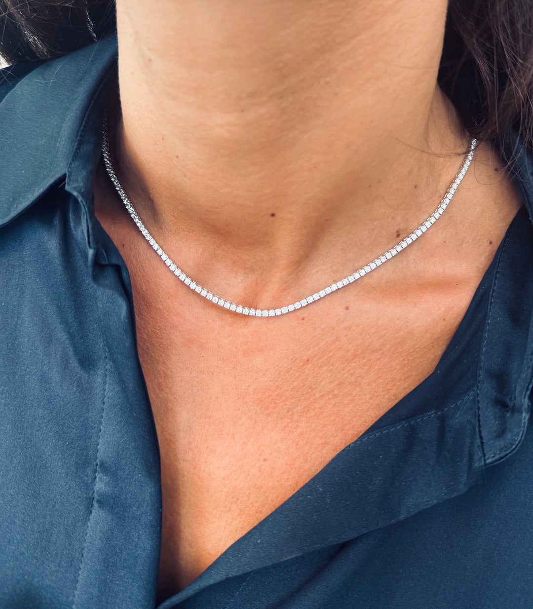 Diamant Tennis Halskæde 2 mm 14 K Hvidguld