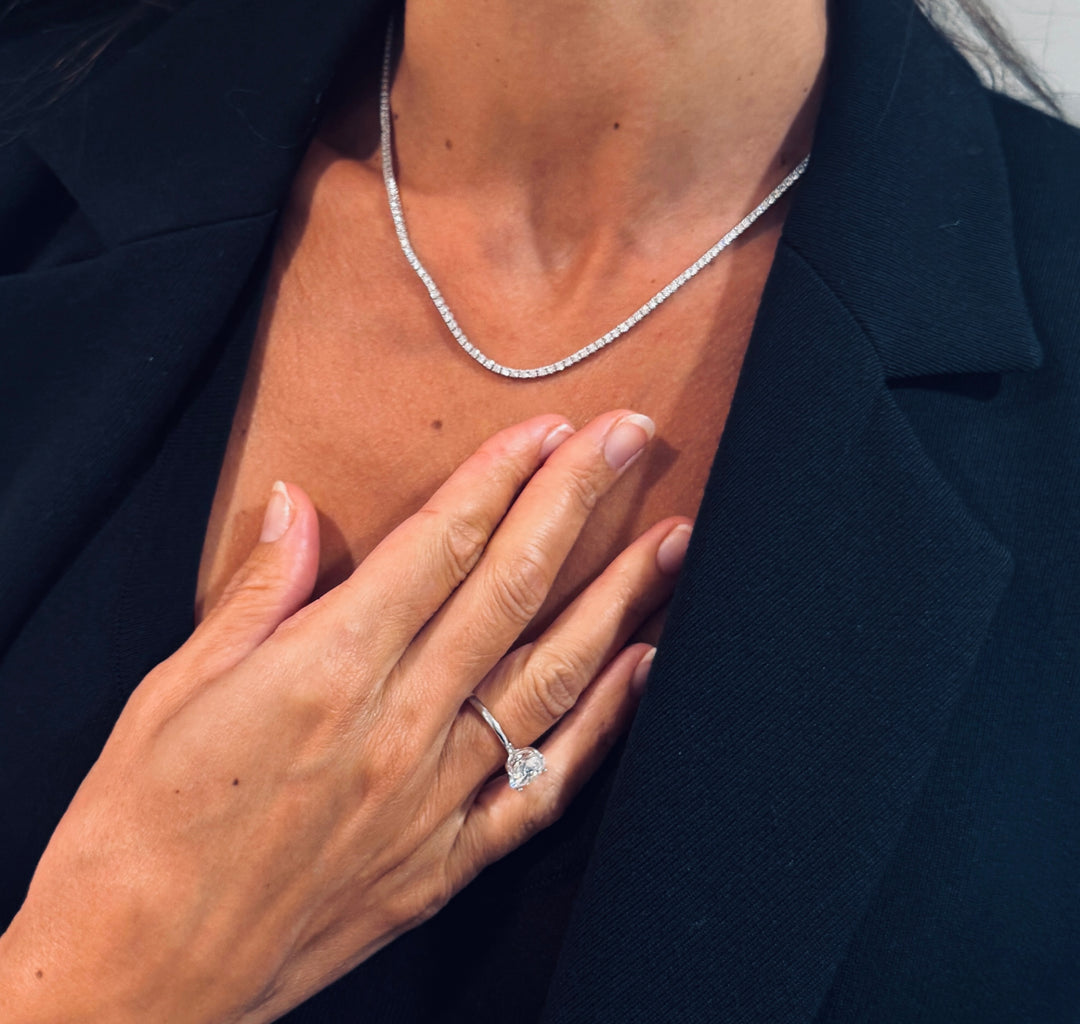 Diamant Tennis Halskæde 2 mm 14 K Hvidguld