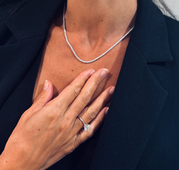 Diamant Tennis Halskæde 2 mm 14 K Hvidguld