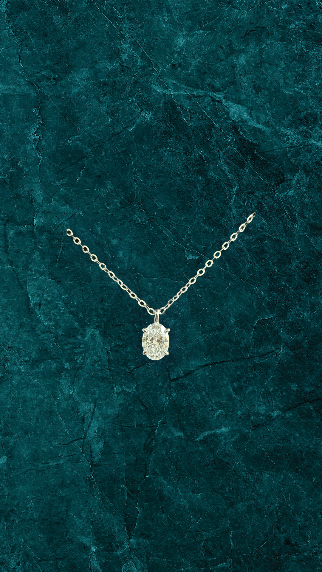 Diamant Halskæde Oval Cut 18 K Hvidguld