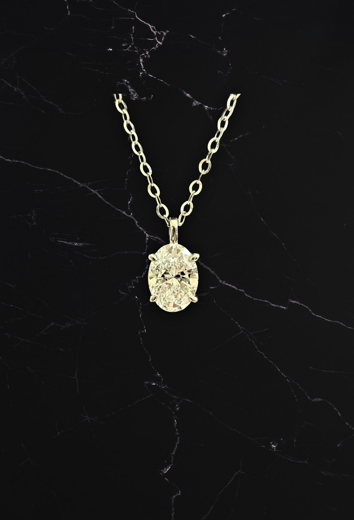 Diamant Halskæde Oval Cut 18 K Hvidguld