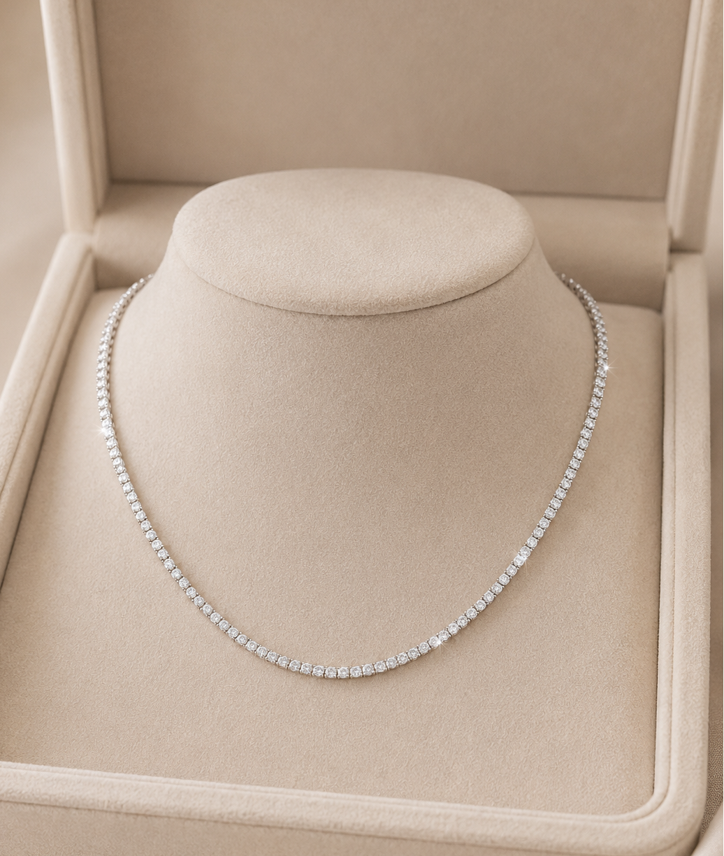 Diamant Tennis Halskæde 2 mm 14 K Hvidguld
