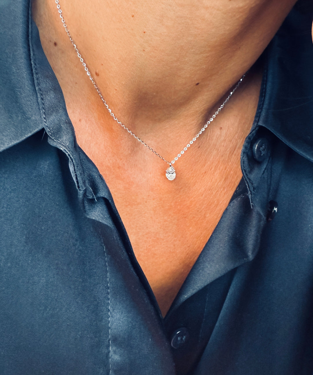 Diamant Halskæde Oval Cut 18 K Hvidguld