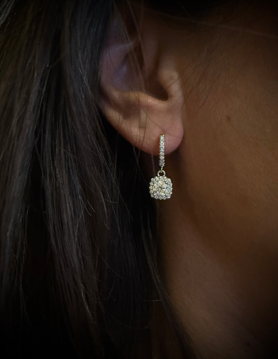 CHR Square Halo Drop Øreringe – White Edt.