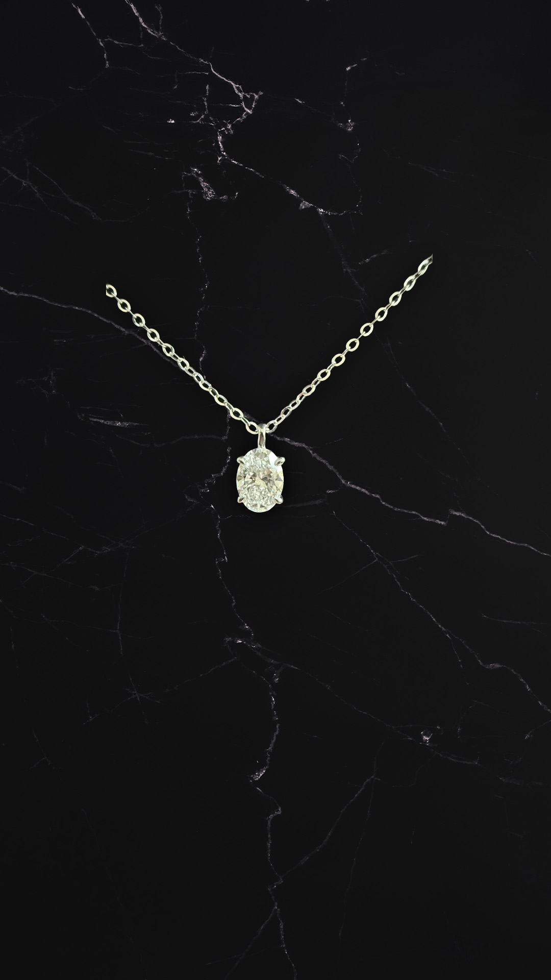 Diamant Halskæde Oval Cut 18 K Hvidguld