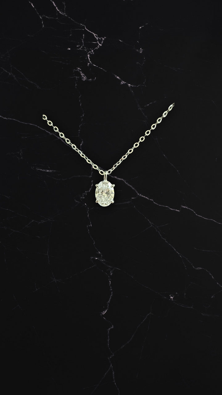 Diamant Halskæde Oval Cut 18 K Hvidguld