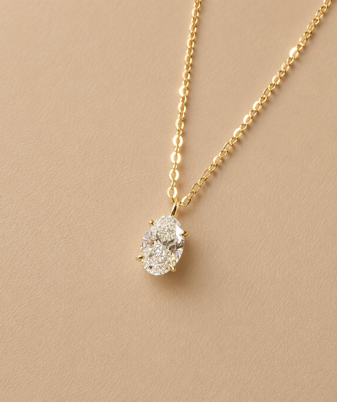 Diamant Halskæde Oval Cut Guld 18 K