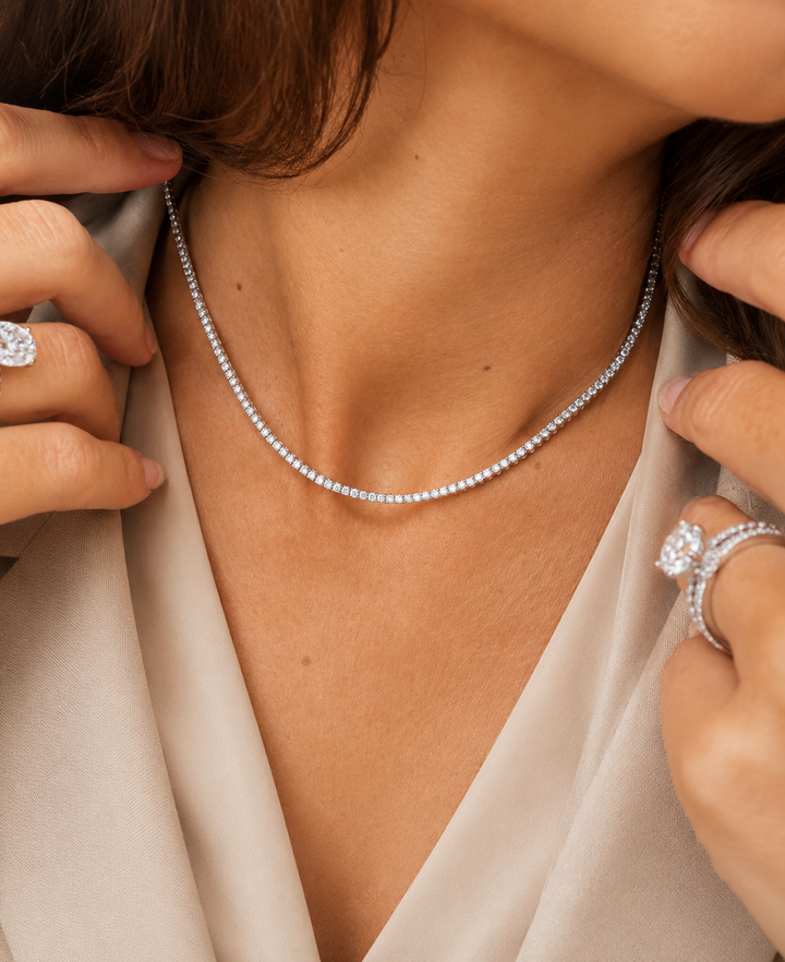 Diamant Tennis Halskæde 2 mm 14 K Hvidguld