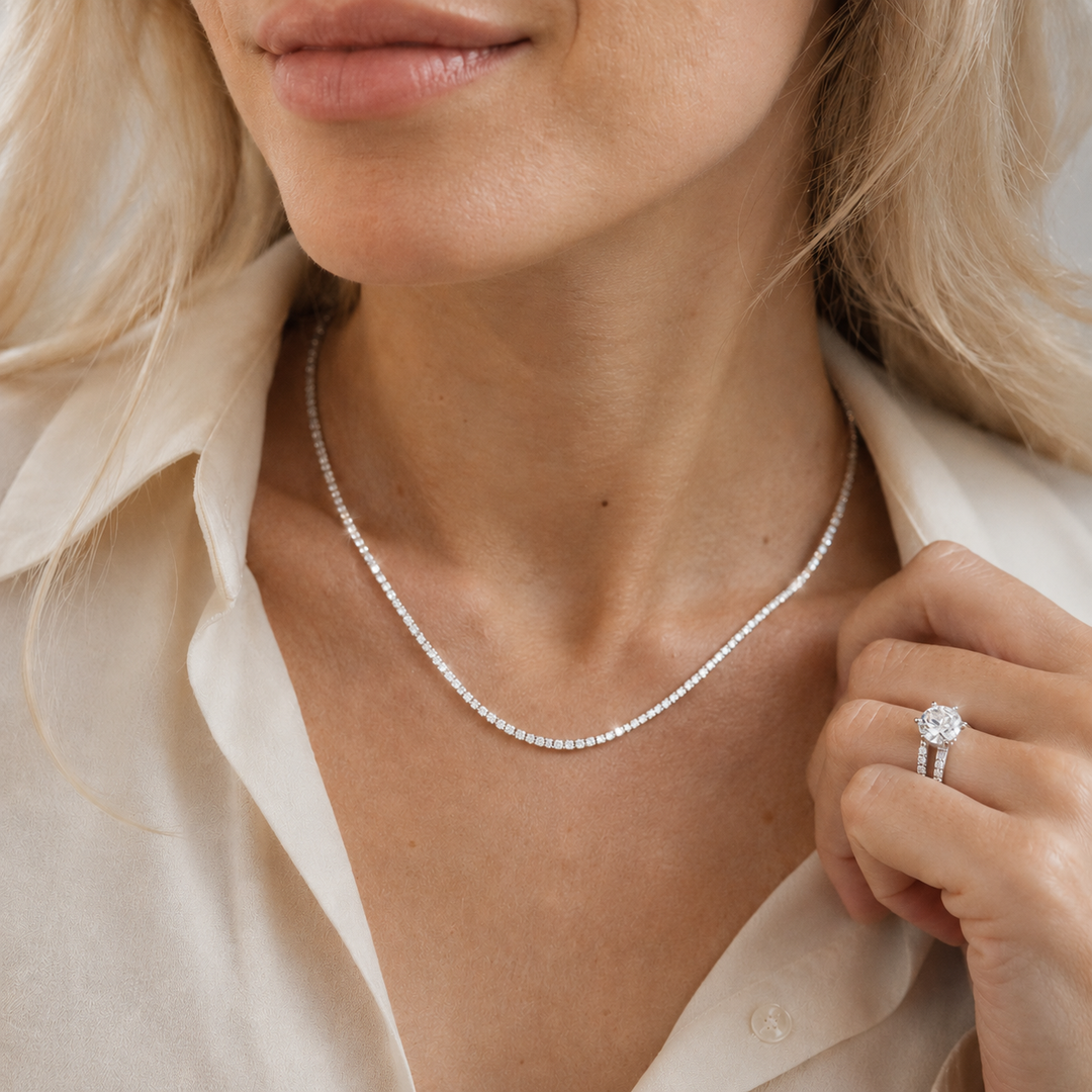 Diamant Tennis Halskæde 2 mm 14 K Hvidguld