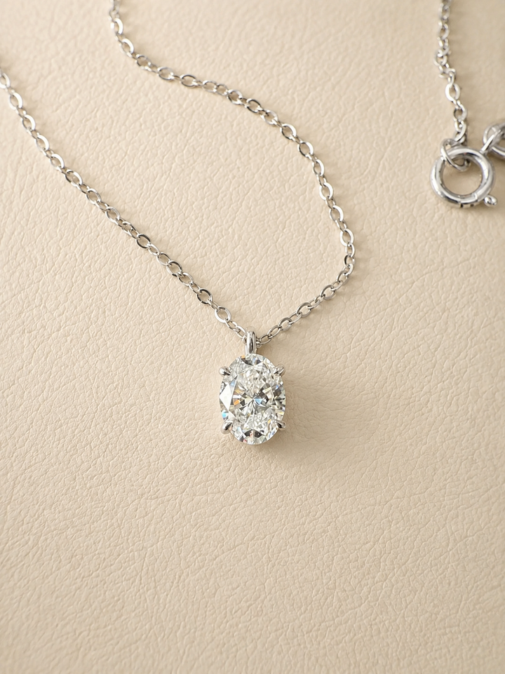 Diamant Halskæde Oval Cut 18 K Hvidguld