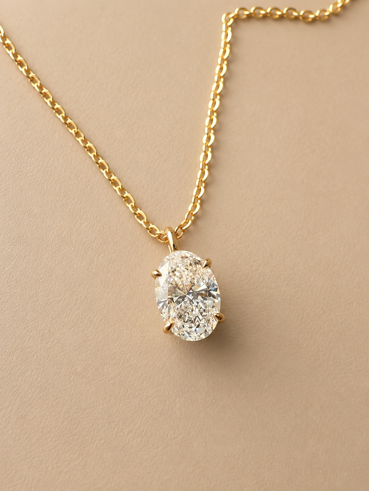 Diamant Halskæde Oval Cut Guld 18 K