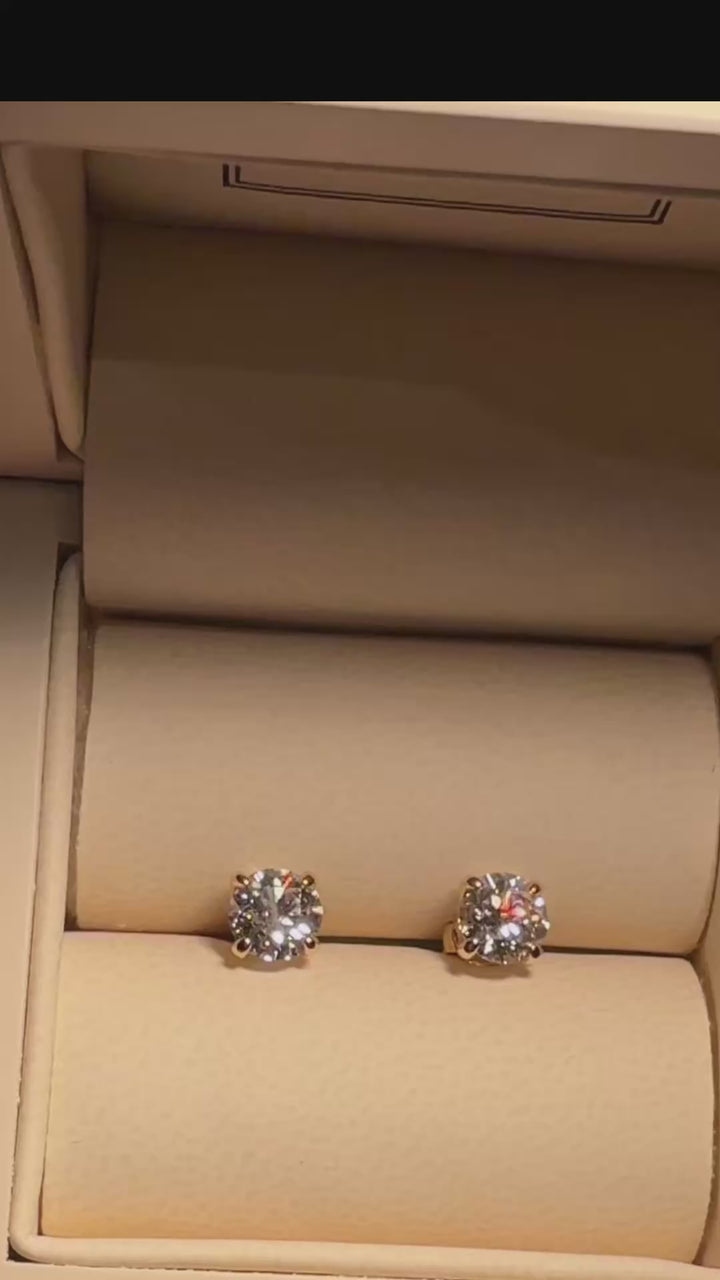 CHR DIAMANT SOLITAIRE ØRESTIKKER 14K GULD, 2X1 CT.