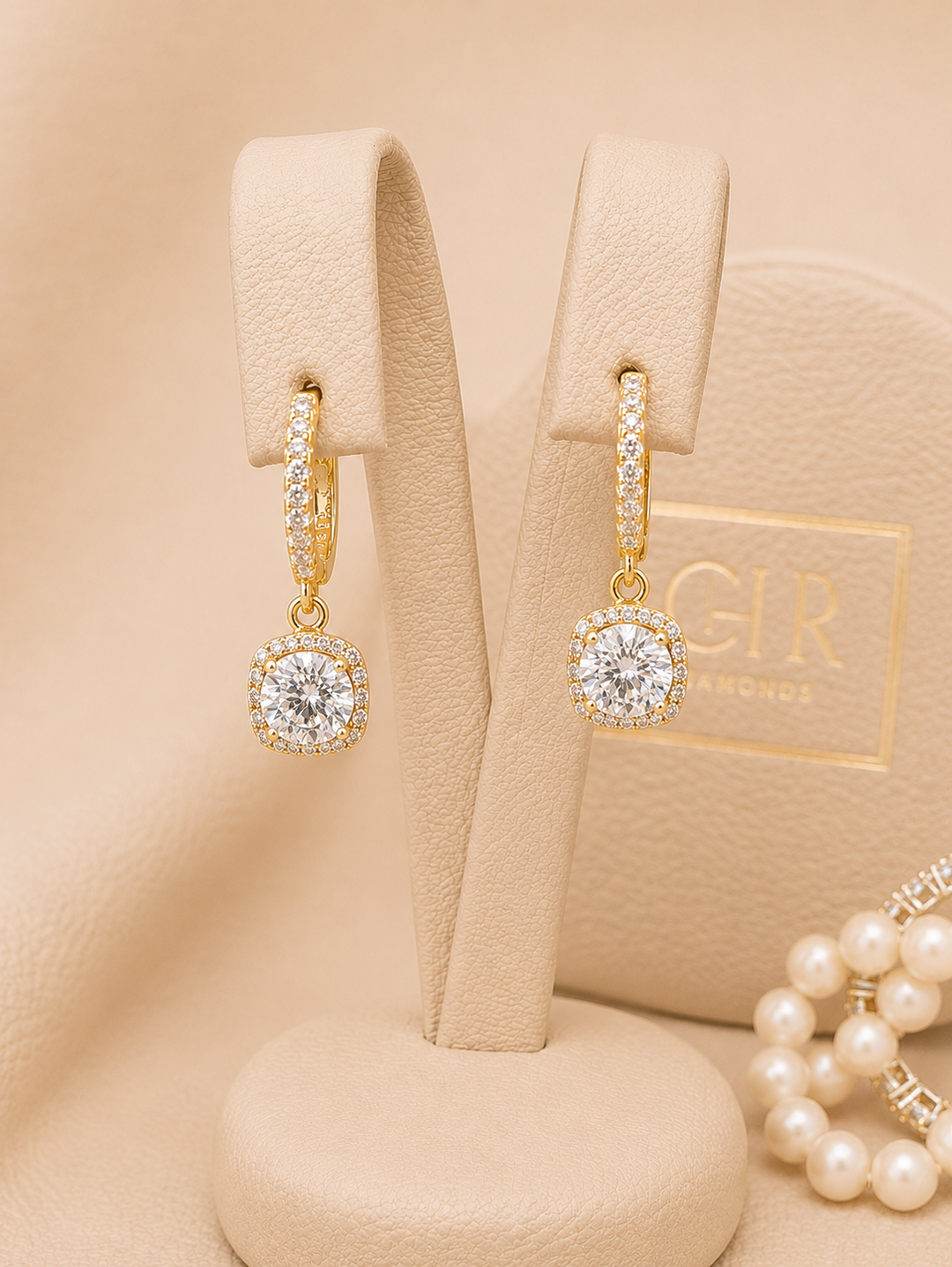CHR Square Halo Drop Øreringe – Golden Edt.