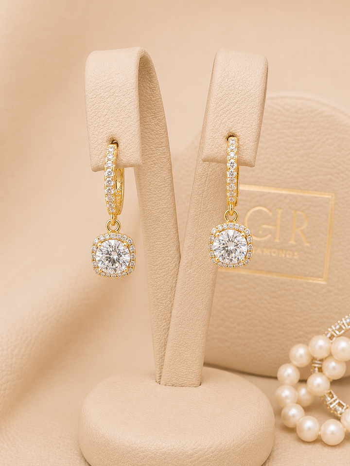 CHR Square Halo Drop Øreringe – Golden Edt.