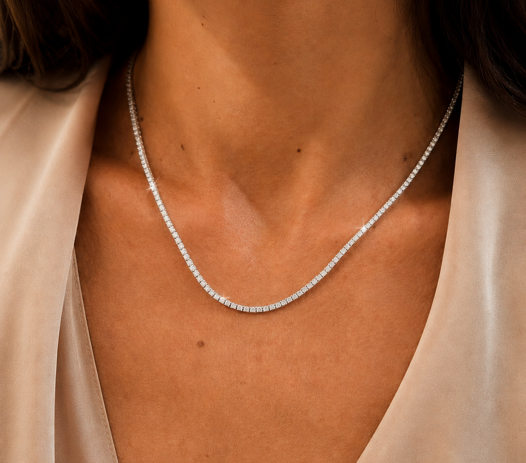 Diamant Tennis Halskæde 2 mm 14 K Hvidguld